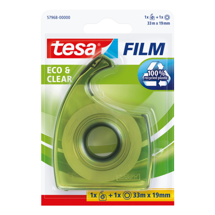 Plakband handdispenser tesafilm® Eco & Clear 33mx19mm transparant blister