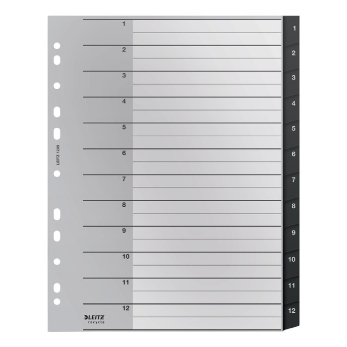 Tabblad Leitz Recycle A4 11-gaats 1-12 extra breed PP