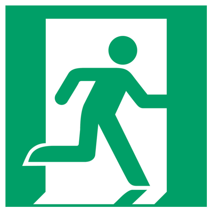 Pictogram bordje Djois Nooduitgang rechts 200x200mm groen