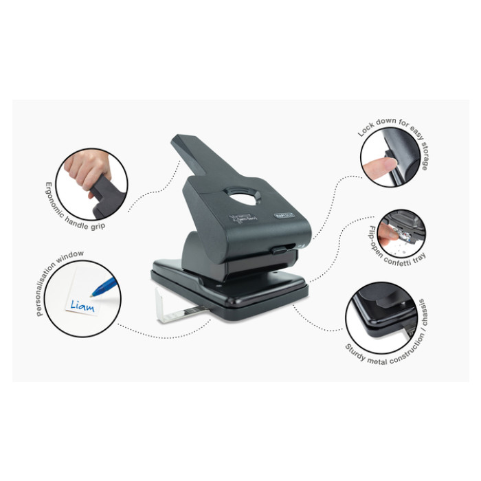 Perforator Rapesco Germ-Savvy Heavy Duty HD865-P antibacterieel 2-gaats zwart