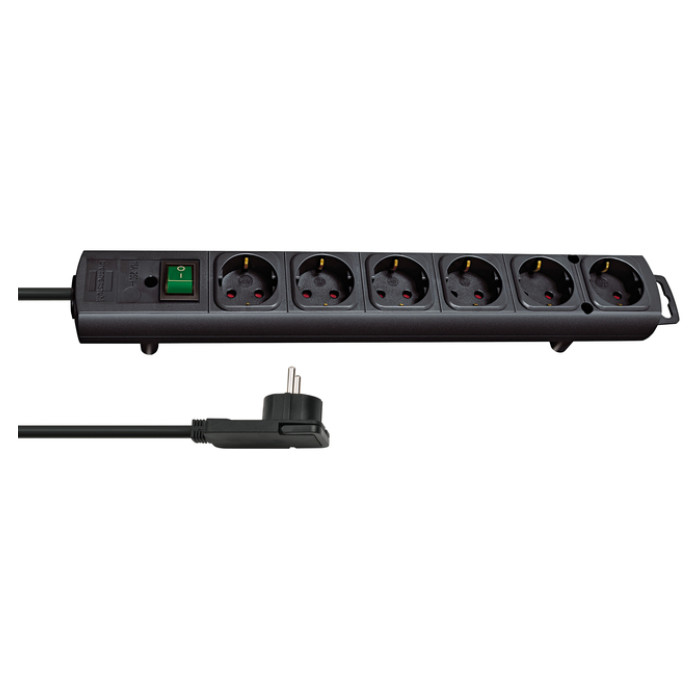 Stekkerdoos Brennenstuhl Comfort Plus 6vdig incl platte stekker 2m zw