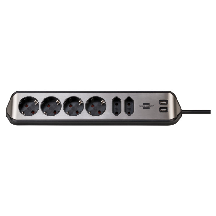 Stekkerdoos Brennenstuhl bureau Estilo 6vdig incl 2 USB 2m zw/zilver