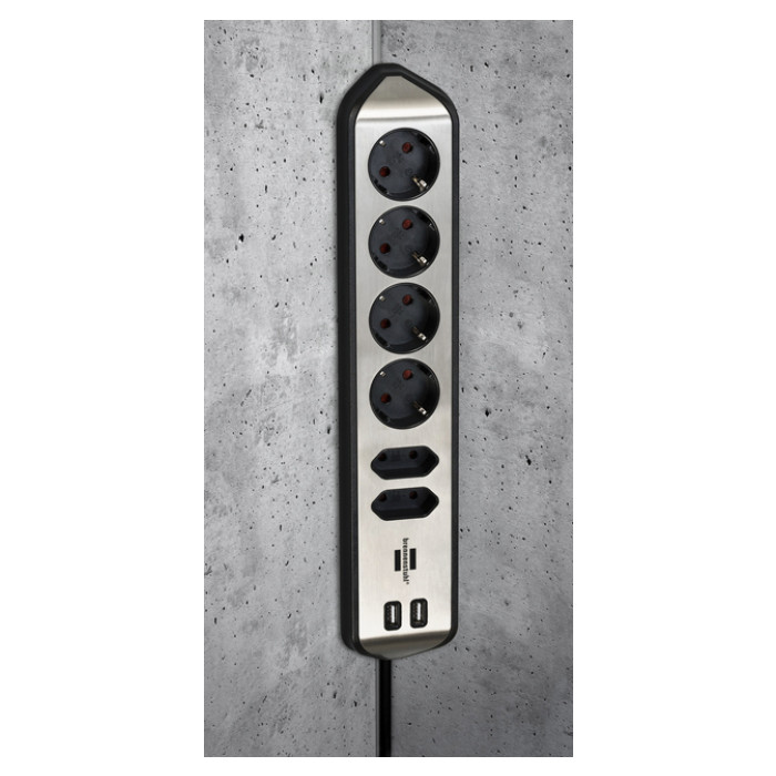 Stekkerdoos Brennenstuhl bureau Estilo 6vdig incl 2 USB 2m zw/zilver