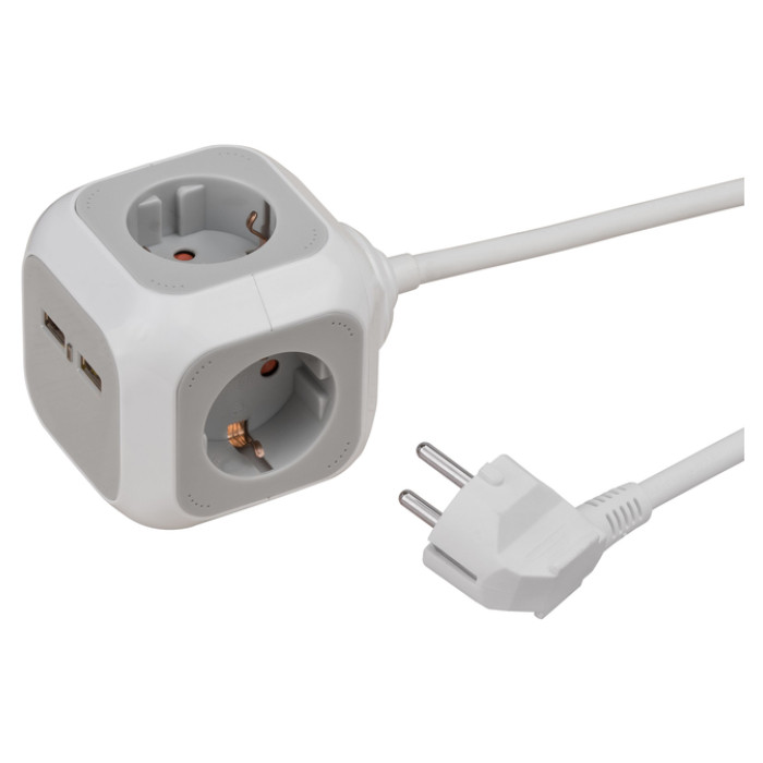 Stekkerblok Brennenstuhl 4 voudig inclusief 2 USB 140cm wit/grijs