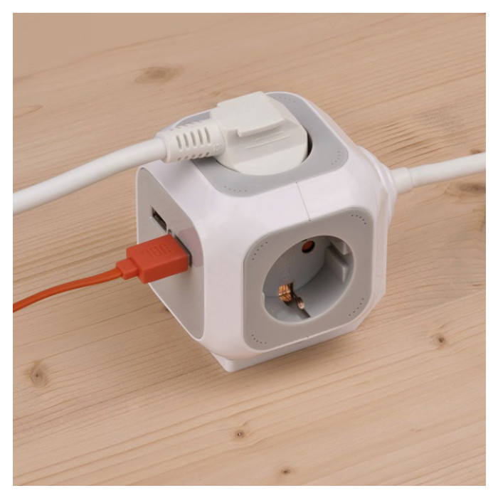 Stekkerblok Brennenstuhl 4 voudig inclusief 2 USB 140cm wit/grijs