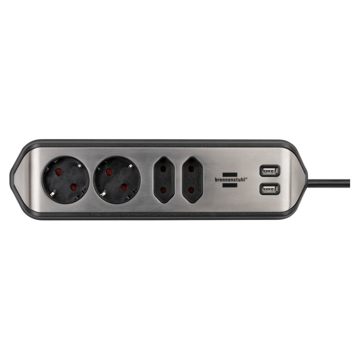 Stekkerdoos Brennenstuhl bureau Estilo 4vdig incl 2 USB 2m zwart/zi