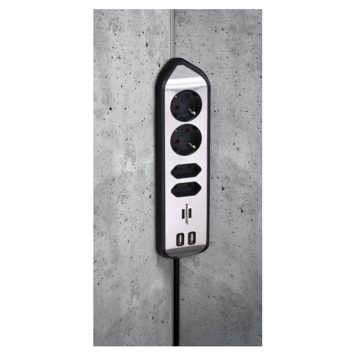 Stekkerdoos Brennenstuhl bureau Estilo 4vdig incl 2 USB 2m zwart/zi