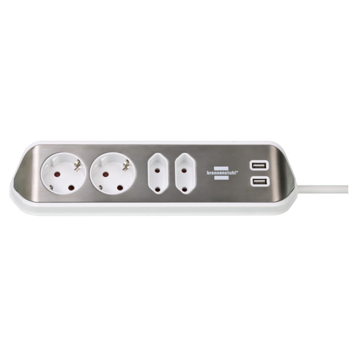 Stekkerdoos Brennenstuhl bureau Estilo 4vdig incl 2 USB 2m wit/zilver