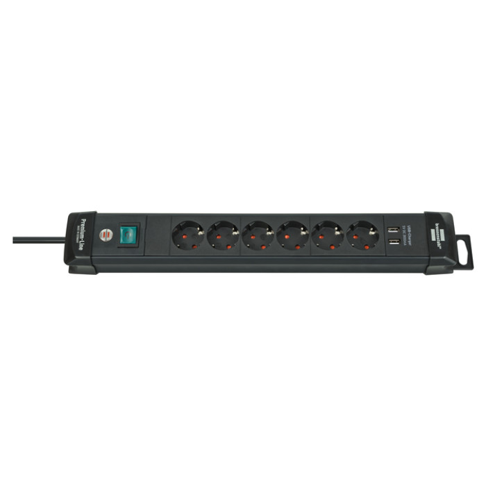 Stekkerdoos Brennenstuhl Premium 6vdig incl 2 USB 3 meter zwart