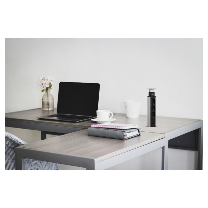 Stekkerdoos Brennenstuhl toren 3vdig incl 2 USB 2 meter zwart/zilver