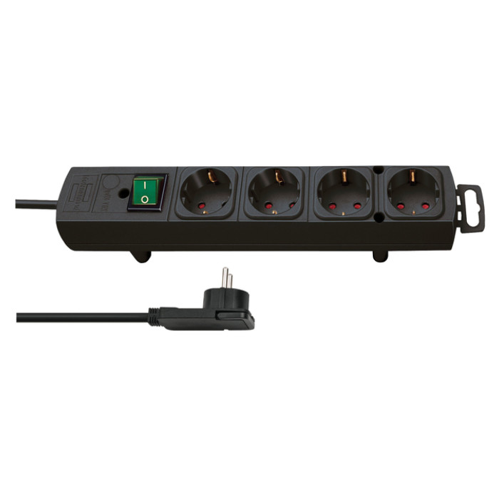 Stekkerdoos Brennenstuhl Comfort Plus 4vdg incl platte stekker 2m zw