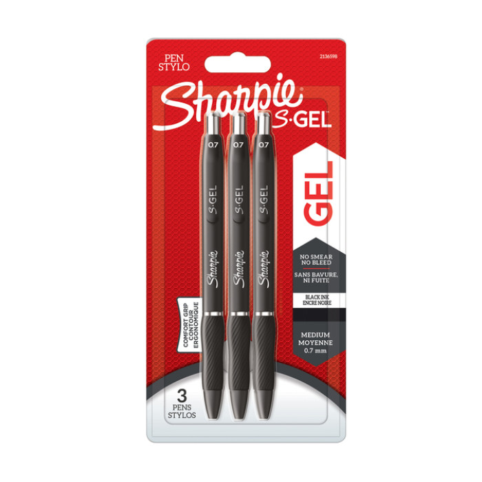 Gelschrijver Sharpie S-gel medium zwart blister à 3 stuks