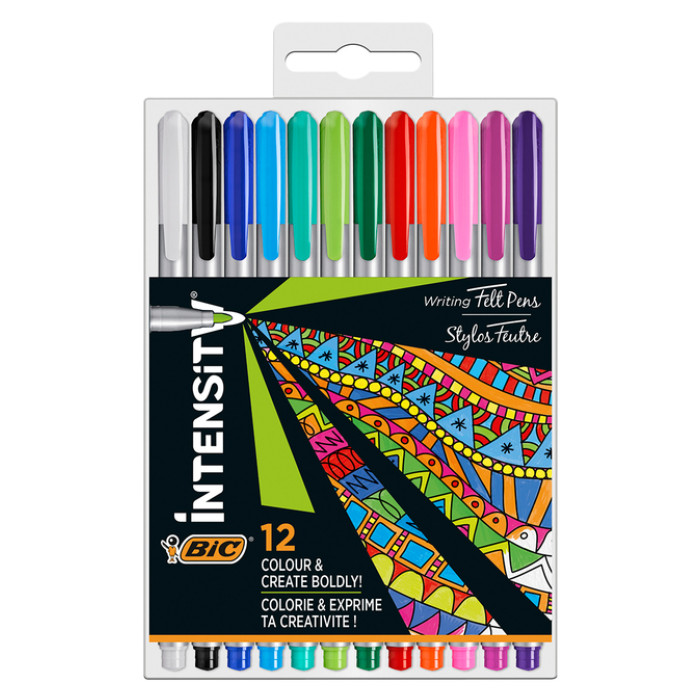 Fineliner Bic Intensity medium assorti pak à 12 stuks