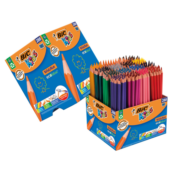 Kleurpotloden BicKids Evolution ecolutions ass schoolbox à 288 stuks