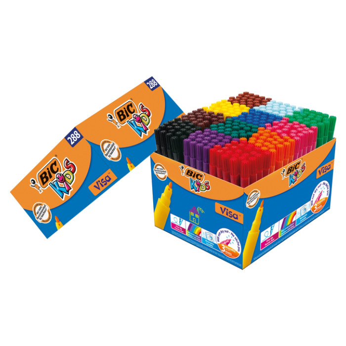 Kleurstiften BicKids visa fijn assorti schoolbox à 288 stuks