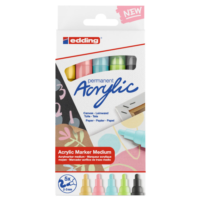 Acrylmarker edding e-5100 medium pastel assorti set à 5 stuks