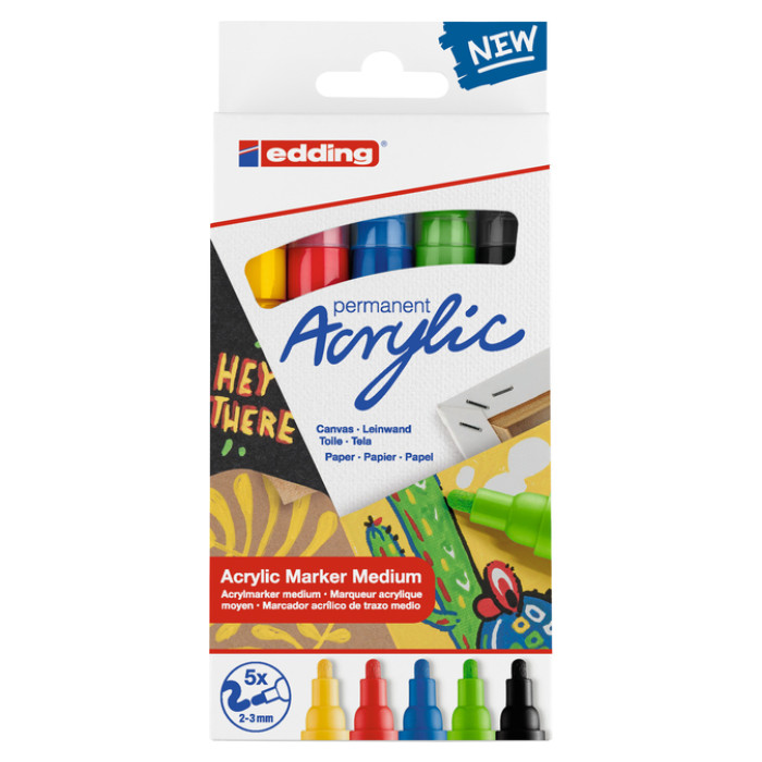 Acrylmarker edding e-5100 medium basis assorti set à 5 stuks