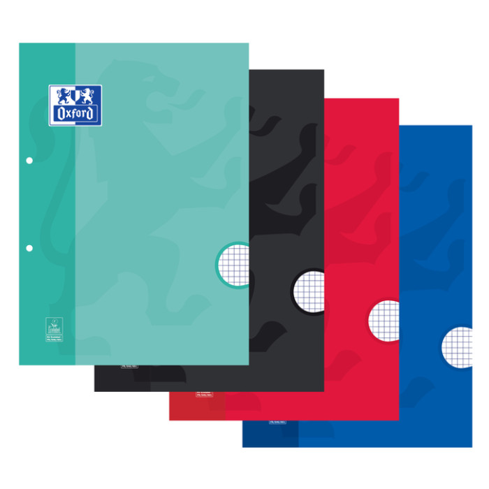 Cursusblok Oxford School A4 ruit 5x5mm 2-gaats 200pag 80gr assorti