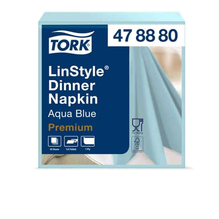 Dinerservet Tork Linstyle Premium 1/4 vouw 1-laags 390x390mm 50 vel aquablauw 478880