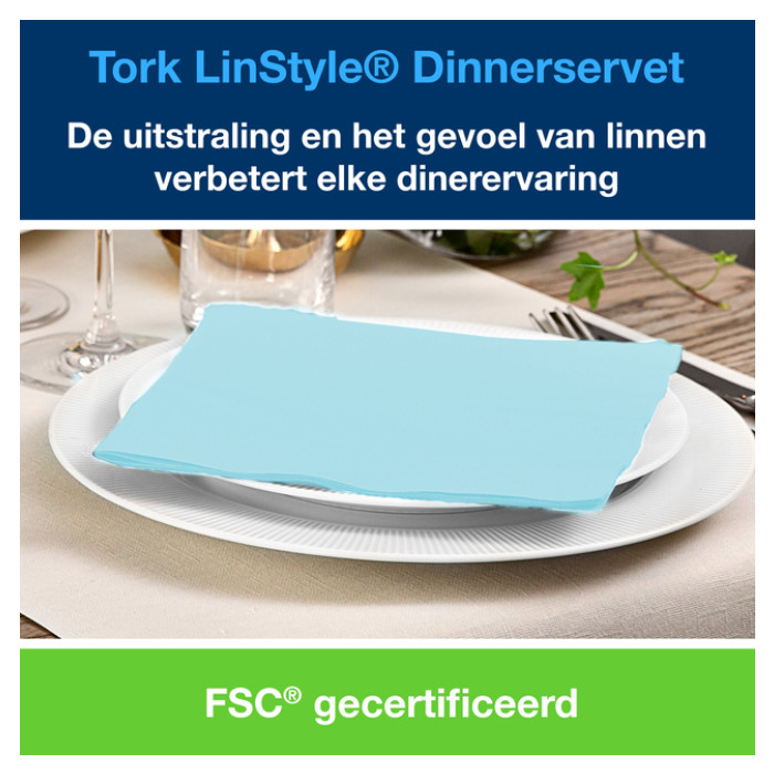 Dinerservet Tork Linstyle Premium 1/4 vouw 1-laags 390x390mm 50 vel aquablauw 478880