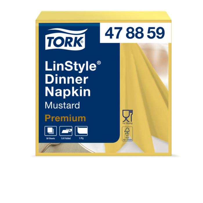 Dinerservet Tork Linstyle Premium 1/4 vouw 1-laags 390x390mm 50 vel mosterdgeel 478859