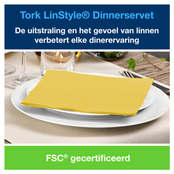 Dinerservet Tork Linstyle Premium 1/4 vouw 1-laags 390x390mm 50 vel mosterdgeel 478859
