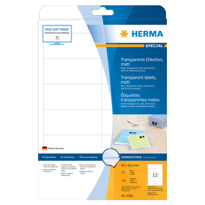 Etiket HERMA 4586 97x42.3mm weerbestendig transparant mat 120 stuks