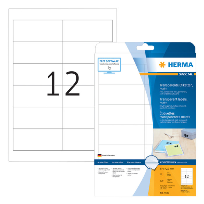 Etiket HERMA 4586 97x42.3mm weerbestendig transparant mat 120 stuks