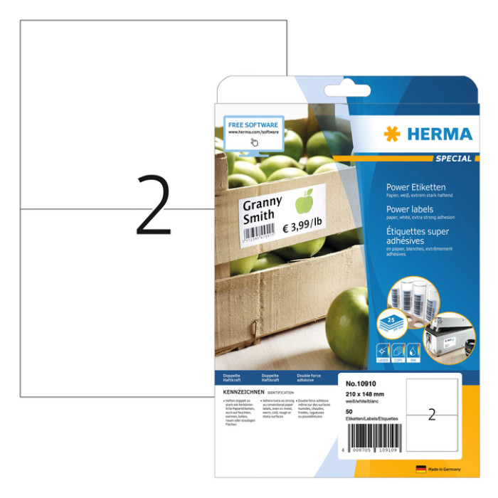 Etiket HERMA Power 10910 210x148mm wit 50 stuks