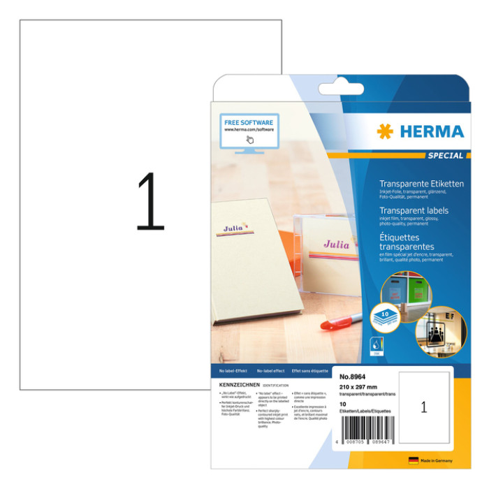 Etiket HERMA 8964 210x297mm transparant glanzend 10 stuks