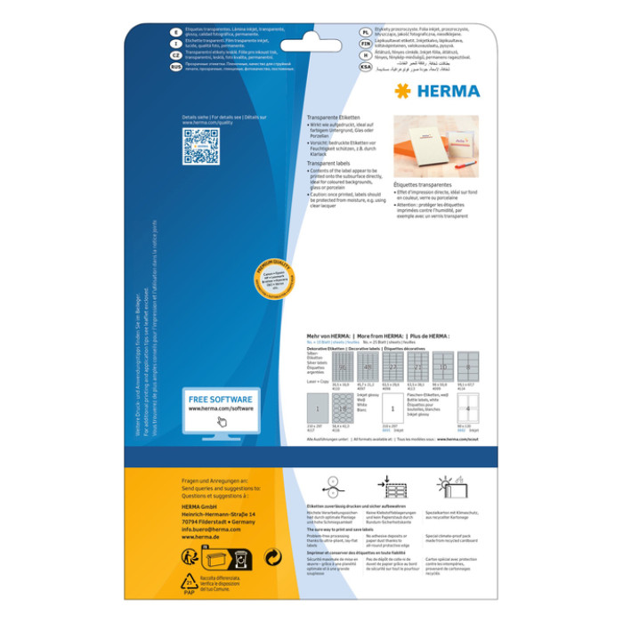 Etiket HERMA 8964 210x297mm transparant glanzend 10 stuks