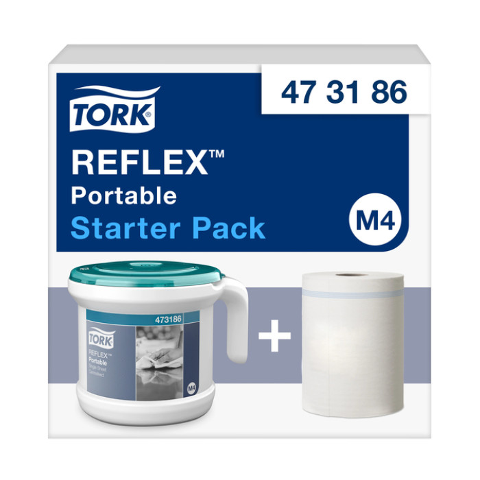 Reinigingsdoekdispenser Tork M4 Reflex Performance dispenserdoos startpakket wit 473186