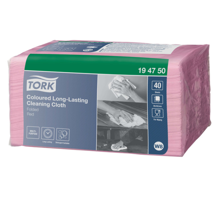 Reinigingsdoek Tork W8 Premium 1-laags 40 vel rood 194750