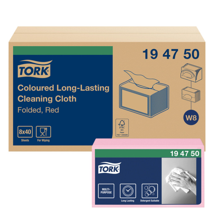Reinigingsdoek Tork W8 Premium 1-laags 40 vel rood 194750