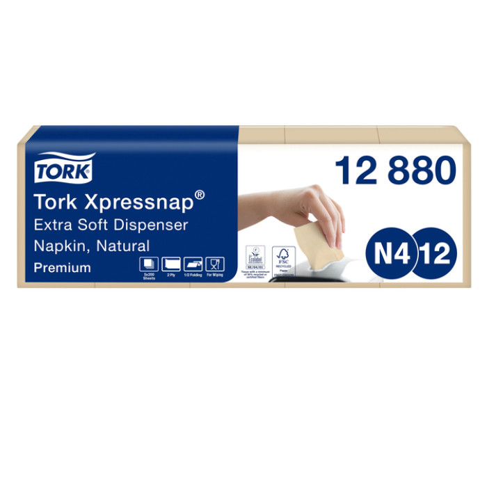 Servet Tork N4 Xpressnap Premium 1/2 vouw 2-laags 213x165mm 1000 vel naturel 12880