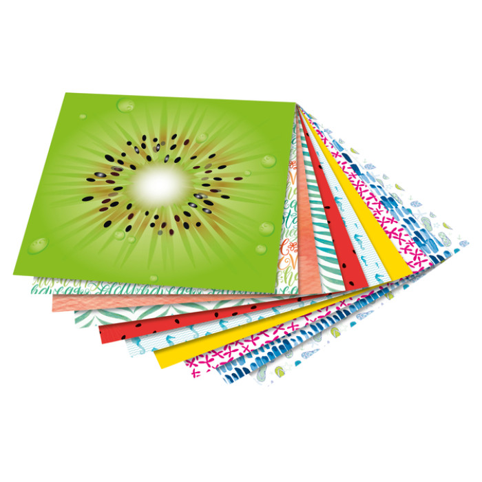 Vouwblaadjes Folia 80gr 15x15cm 50 vel 2-zijdig 10 tropical designs