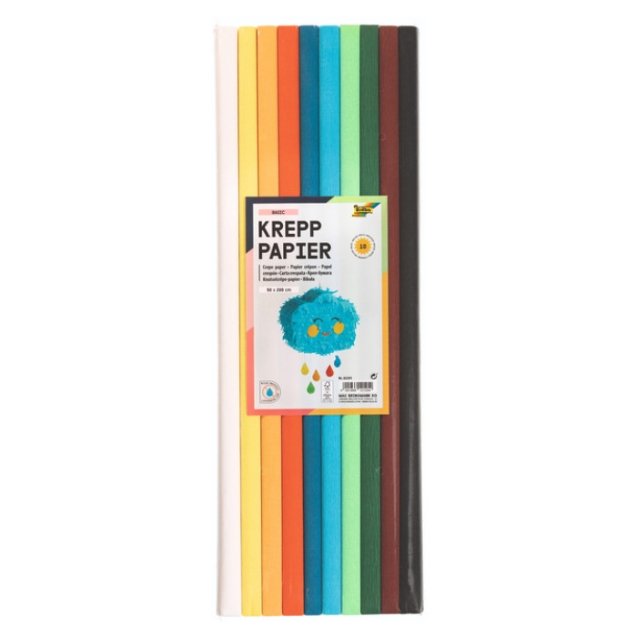Crêpepapier Folia 50x200cm 10 rollen basiskleuren