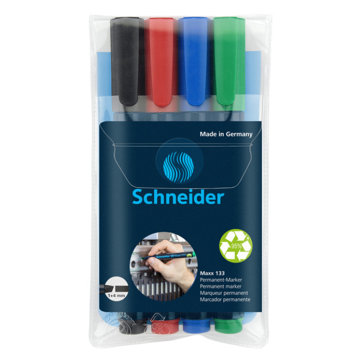 Permanent marker Schneider Maxx 133 schuin 1-4mm assorti 4 stuks