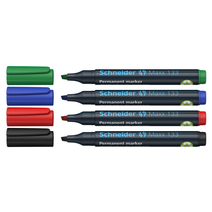 Permanent marker Schneider Maxx 133 schuin 1-4mm assorti 4 stuks