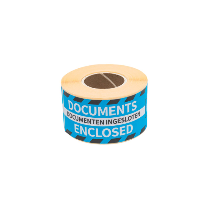 Waarschuwingsetiket Rillprint 46x125mm documents enclosed blauw 250 stuks