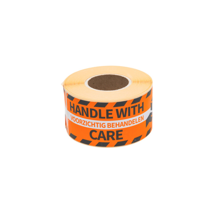 Waarschuwingsetiket Rillprint 46x125mm handle with care oranje 250 stuks