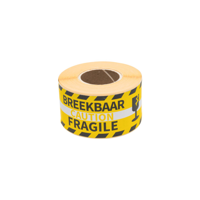Waarschuwingsetiket Rillprint 46x125mm fragile geel 250 stuks