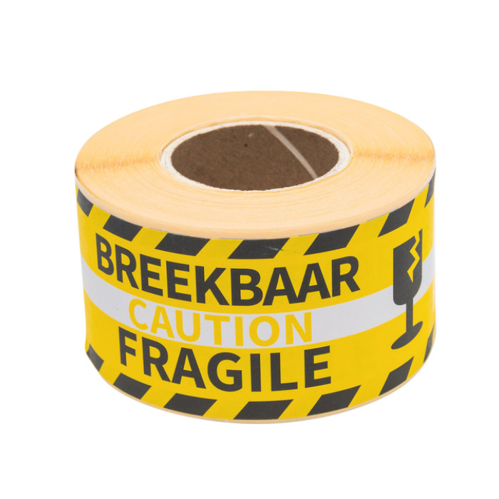 Waarschuwingsetiket Rillprint 46x125mm fragile geel 250 stuks