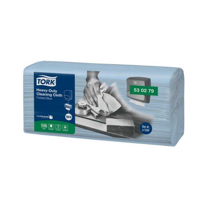 Reinigingsdoek Tork W4 Premium Heavy-Duty gevouwen 1-laags 4x105 vel blauw 530279