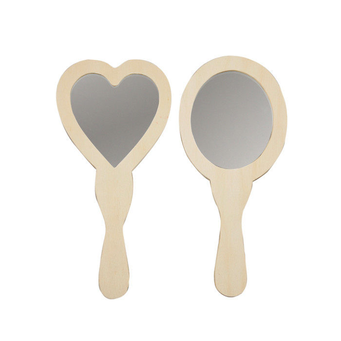 Handspiegel Creativ Company hart en ovaal 23-24cm hout 2 stuks