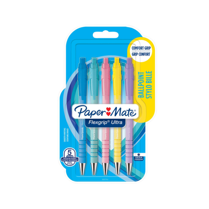 Balpen Paper Mate Flexgrip Ultra pastel medium assorti blister à 5st