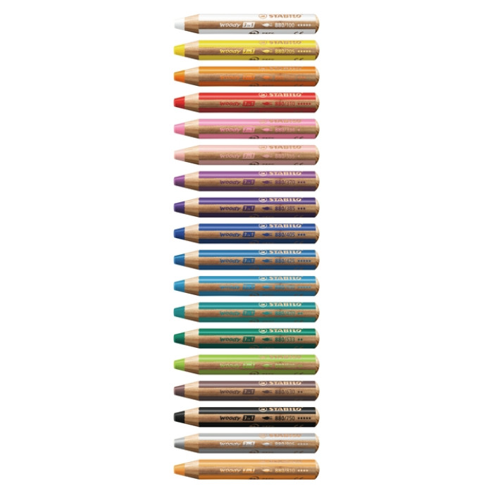 Kleurpotloden STABILO 880 woody 3 in 1 slijper-penseel assorti 18st