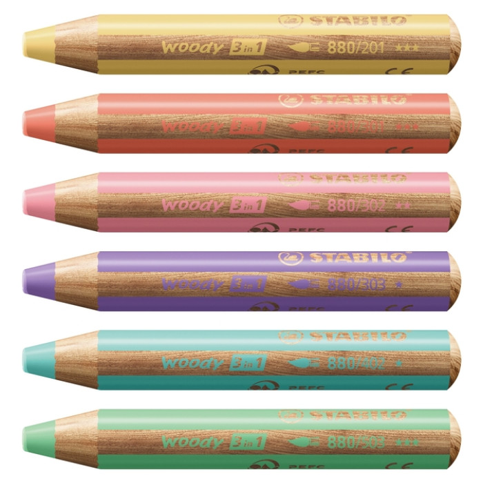 Kleurpotloden STABILO 880 woody slijper pastel assorti 6 stuks