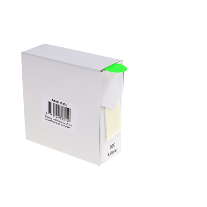 Etiket Rillprint 25mm op rol fluor groen 500 stuks