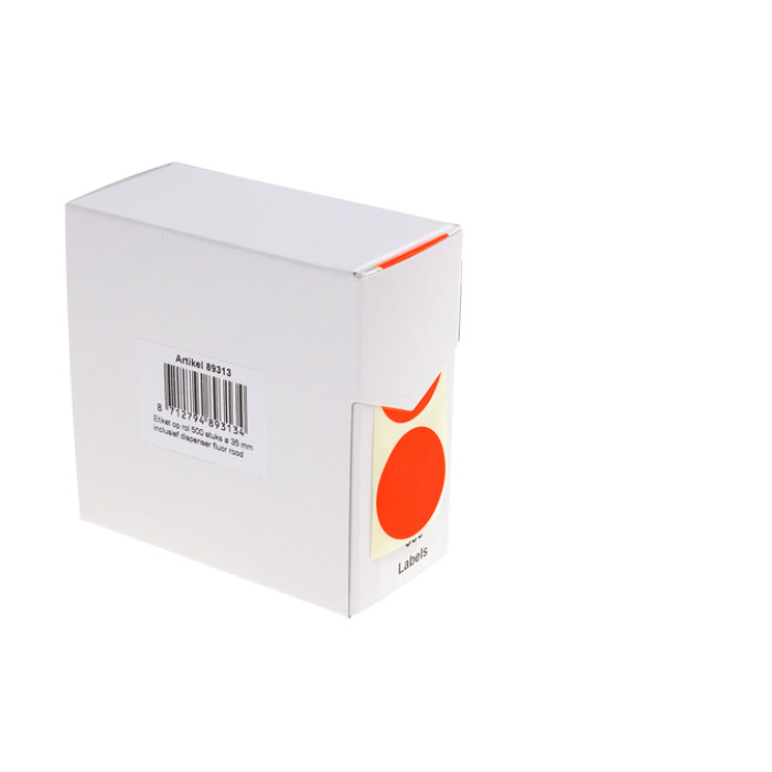 Etiket Rillprint 35mm op rol fluor rood 500 stuks